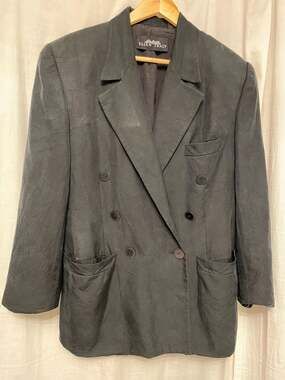 Linda Allard for Ellen Tracy 100% Silk Double Breasted Blazer Jacket Black Size